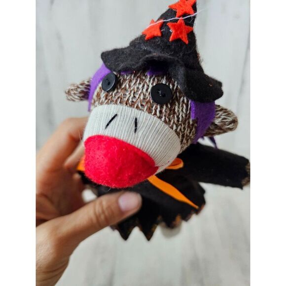 Pier 1 witch sock monkey Halloween ornament decor rare stuffed - Picture 3 of 9